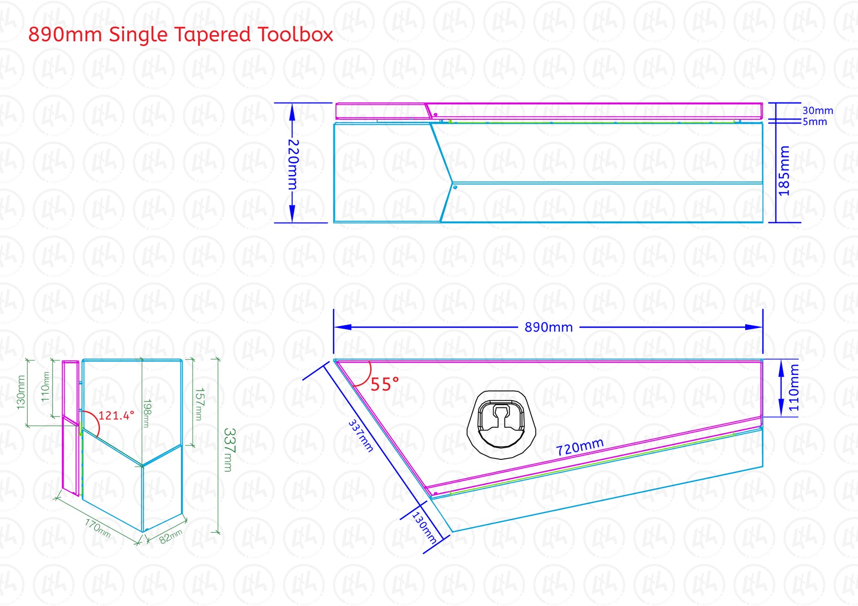 890mm Tapered Under Tray Toolbox (Pair) Black