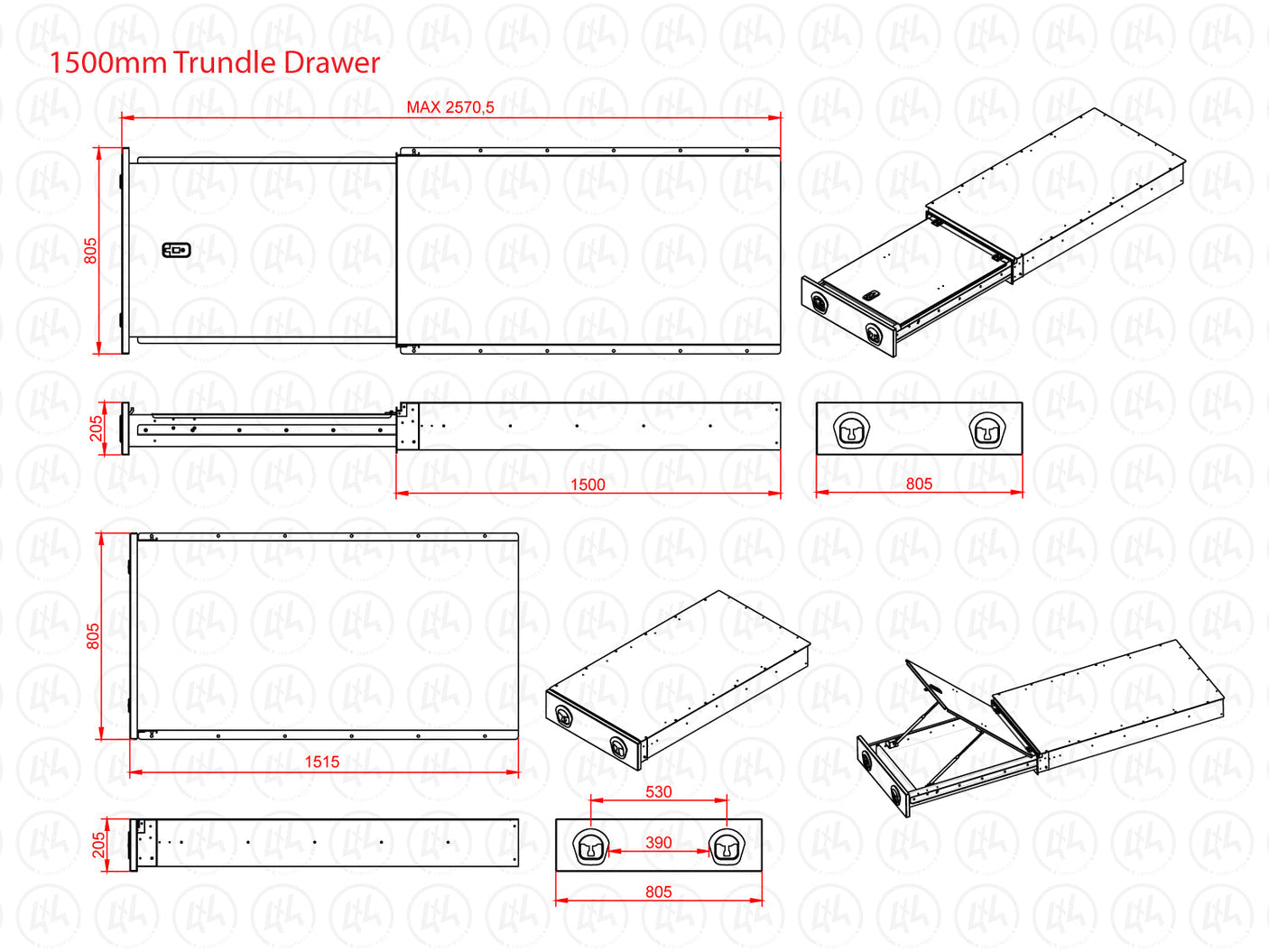 1500mm Trundle Drawer - Black