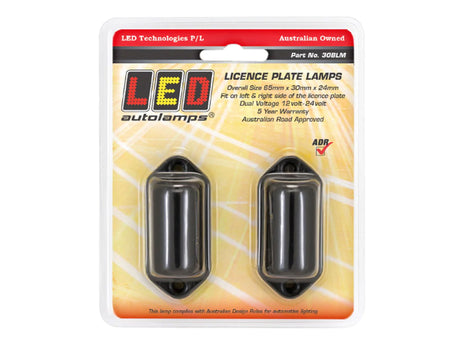LED Autolamps 30BLM Twin Pack LED Licence Plate Lamp 12/24V Black Steel Base 14cm
